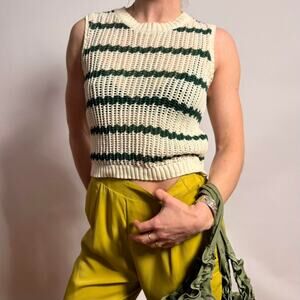Vici Striped Knit Tank - Cream & Green, Size XS